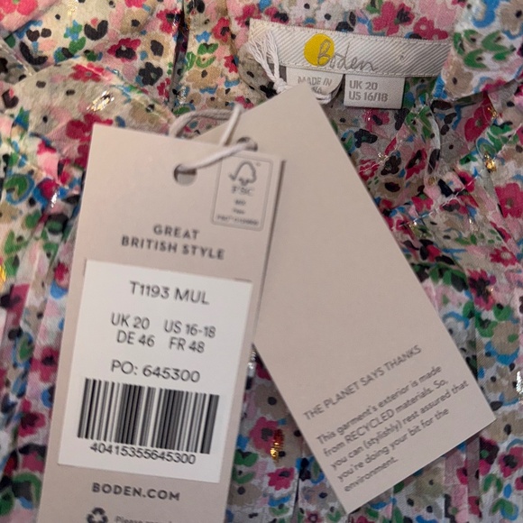 Boden Ditsy Print Floral Blouse Metallic Fleck Sparkle sz XL ( us 16-18) - Picture 6 of 8